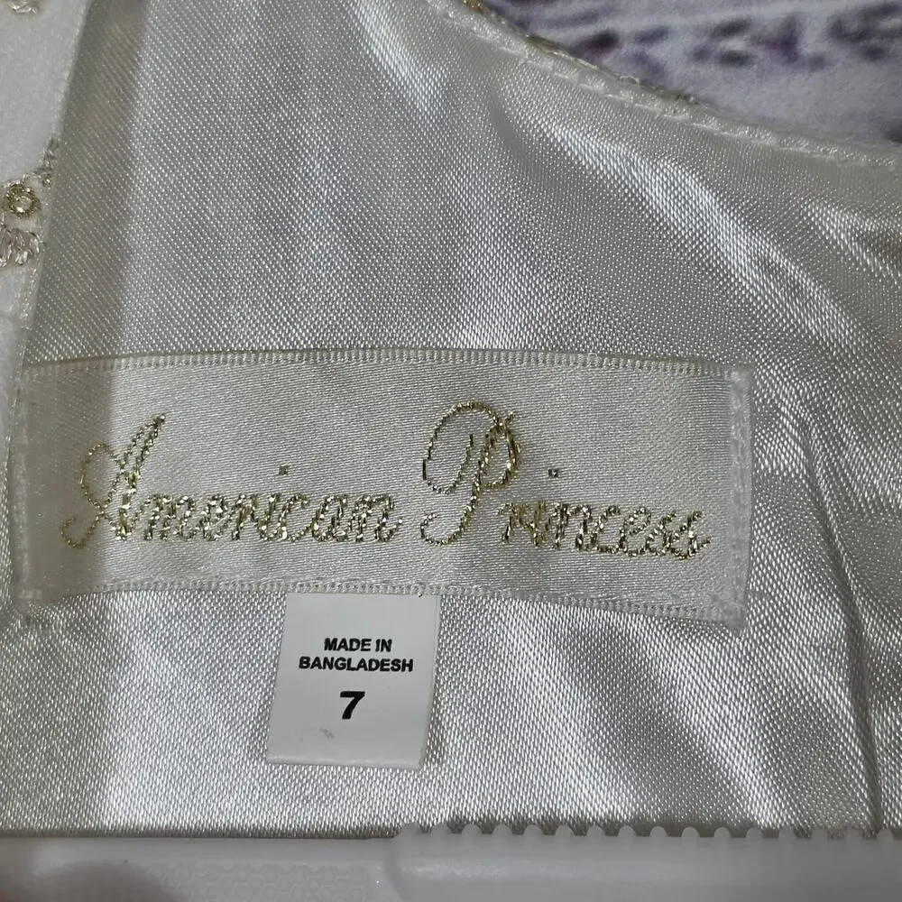 American Princess Girls Ivory Gold Glitter Tulle Party Dress Sleeveless